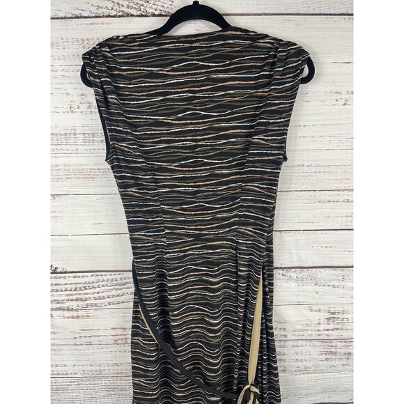 BCBGMAXAZRIA Dress Womens Medium Black Stripe Wrap V Neck Jersey Knit Midi Work - Picture 6 of 9